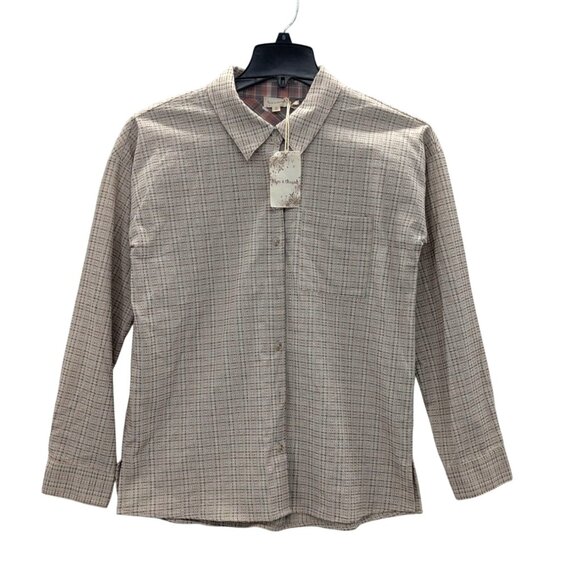 Coastal Button Up Shirt Women Size M Grid Check Plaid Office Minimalist Cowgirl - Picture 1 of 11